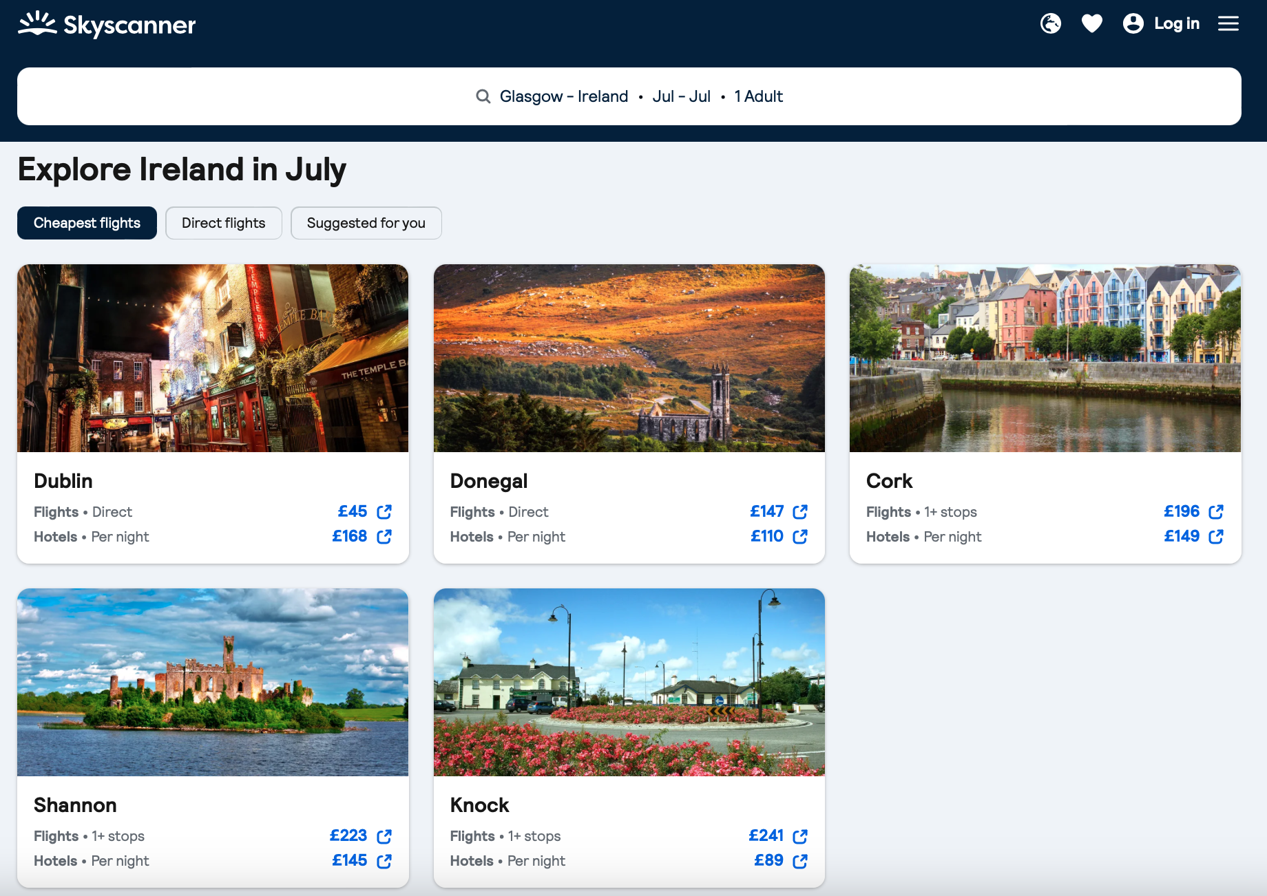 Skyscanner Explore Everywhere Feature - List Of Places You Can Visit Within A Country