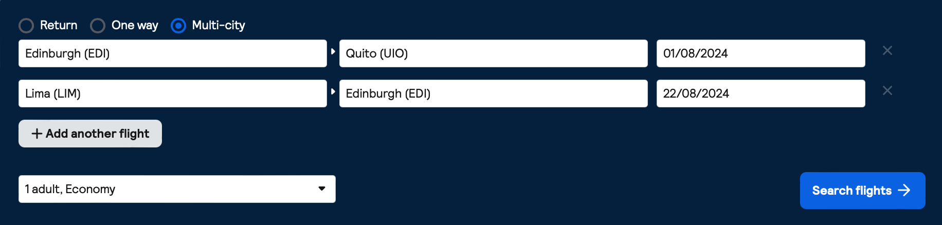 Skyscanner Multi-City Search Feature - Input Specific Information