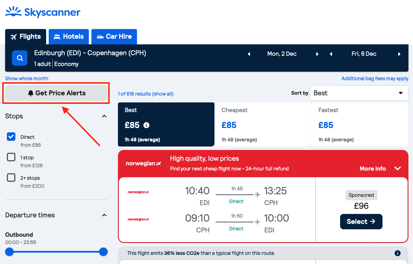 Skyscanner Price Alerts Feature